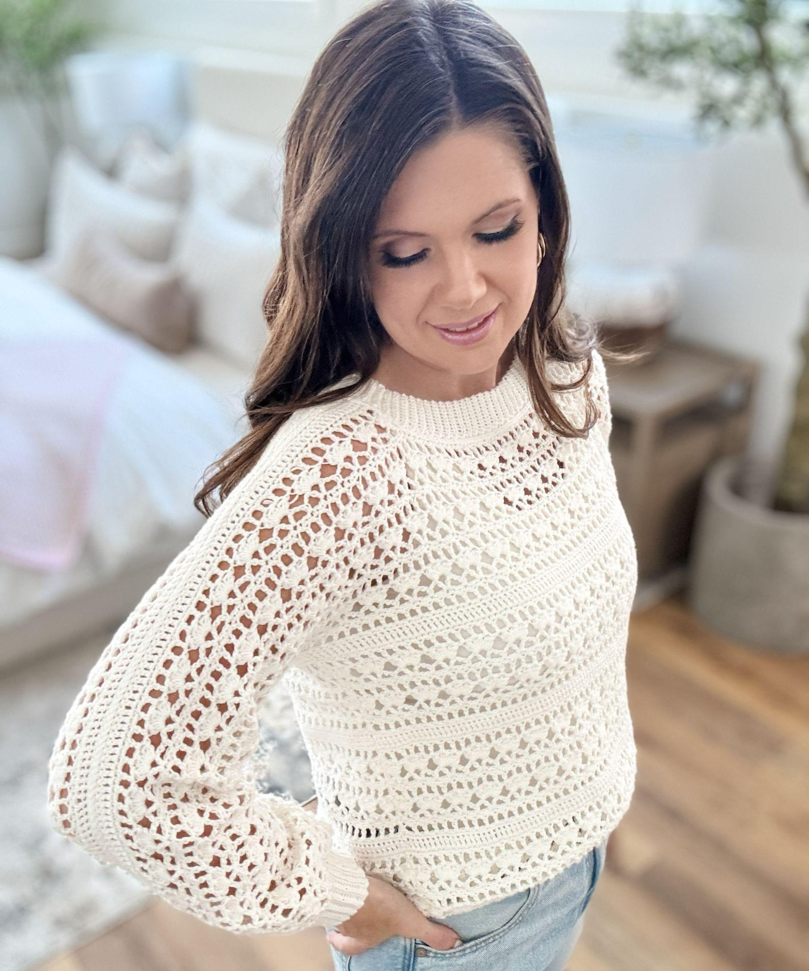 Caribbean Sea Sweater Crochet Pattern – Lacy Summer Top, Fingering Weight, XS–5X | PDF Digital Download